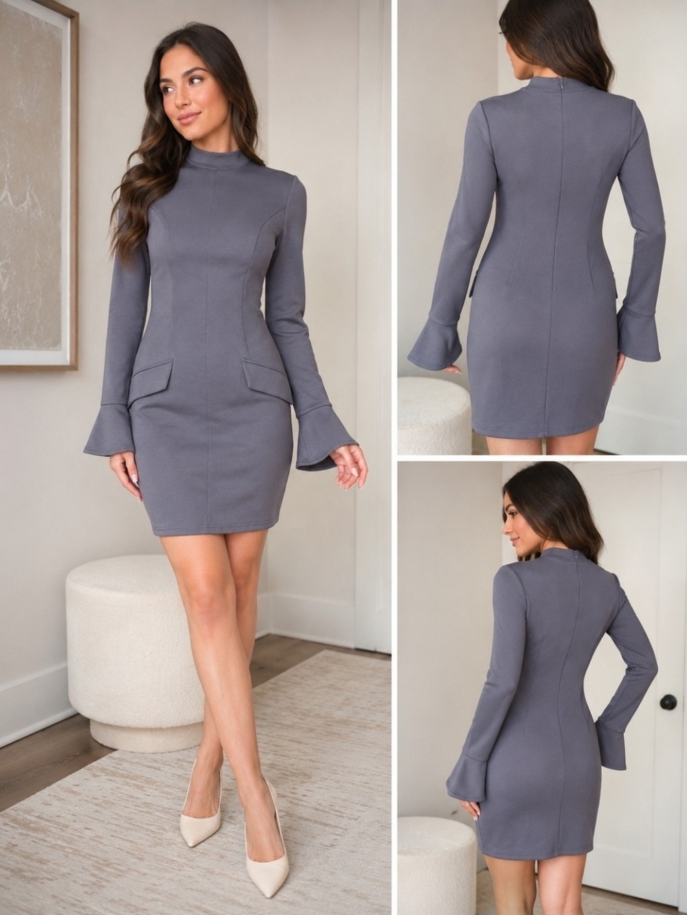 Lavendar- Long-Sleeve Sheath Dress